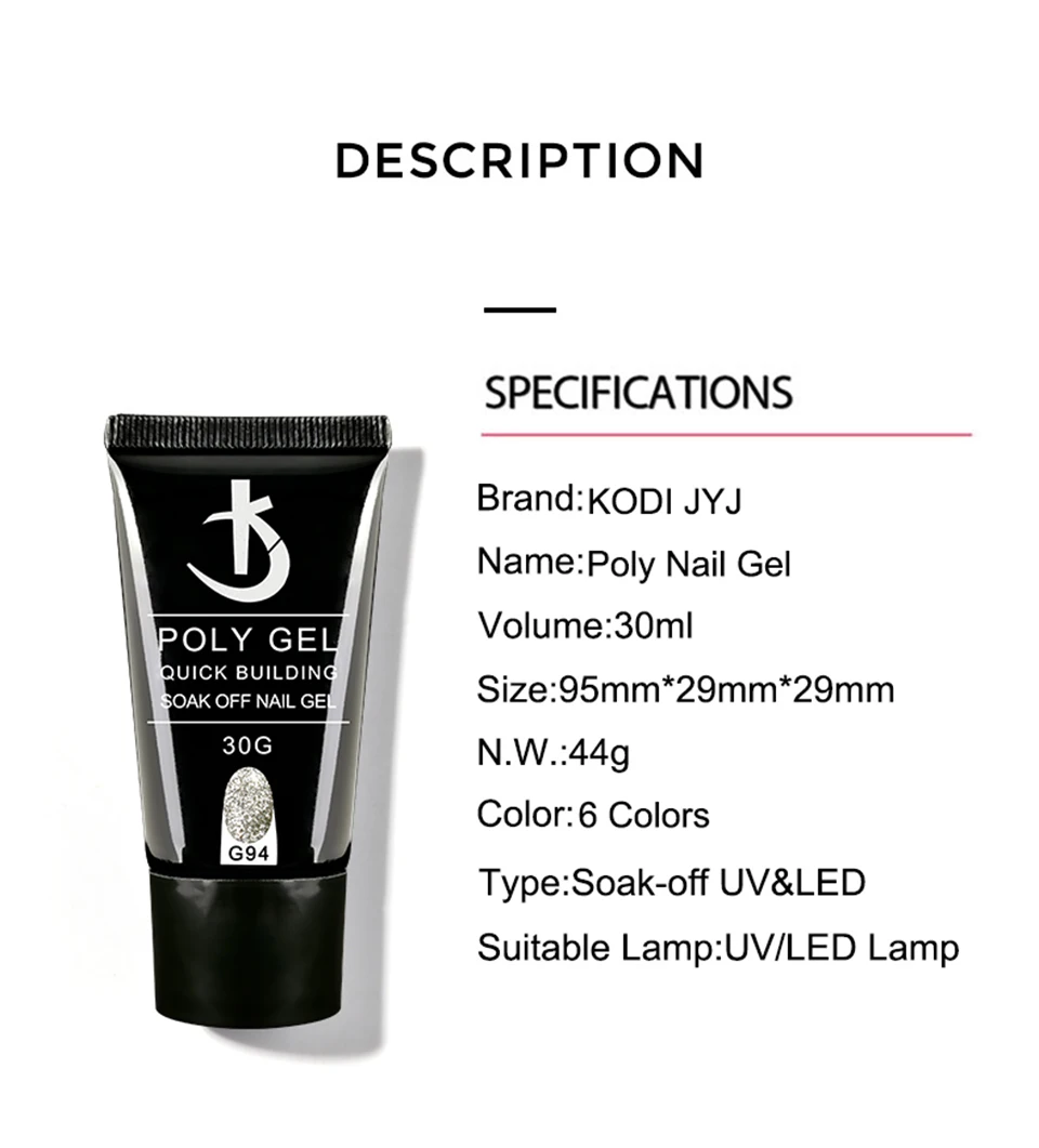 30ml Semi-Permanent Glitter Nail Gel for Nail Extensions