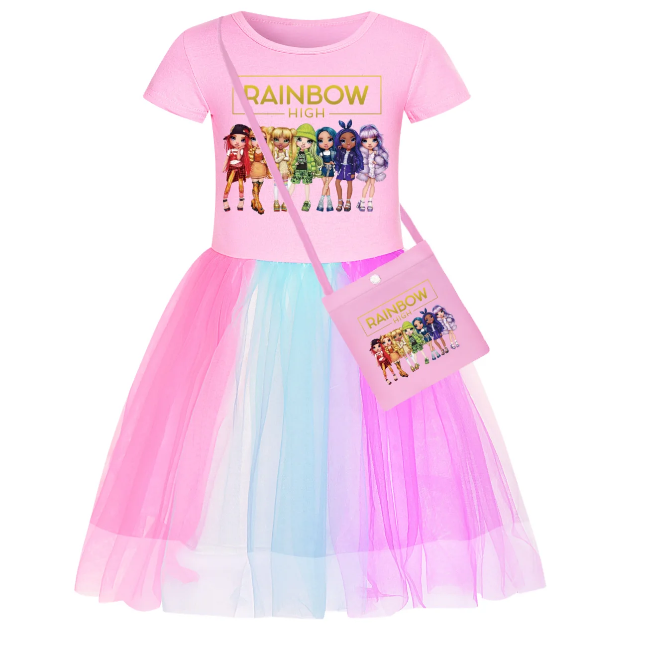 Kawaii Rainbow High Clothes Baby Girls Summer Casual Dresses Kids Dress Children Short Sleeve Sleeve Princess Vestidos girls dress princess costume kids clothes