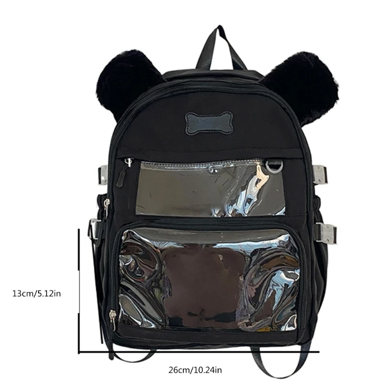 Fashionable Transparent Dog Themed Nylon Backpack with PVC Ita Bag Daypack for School Travel Shopping F3MD 6