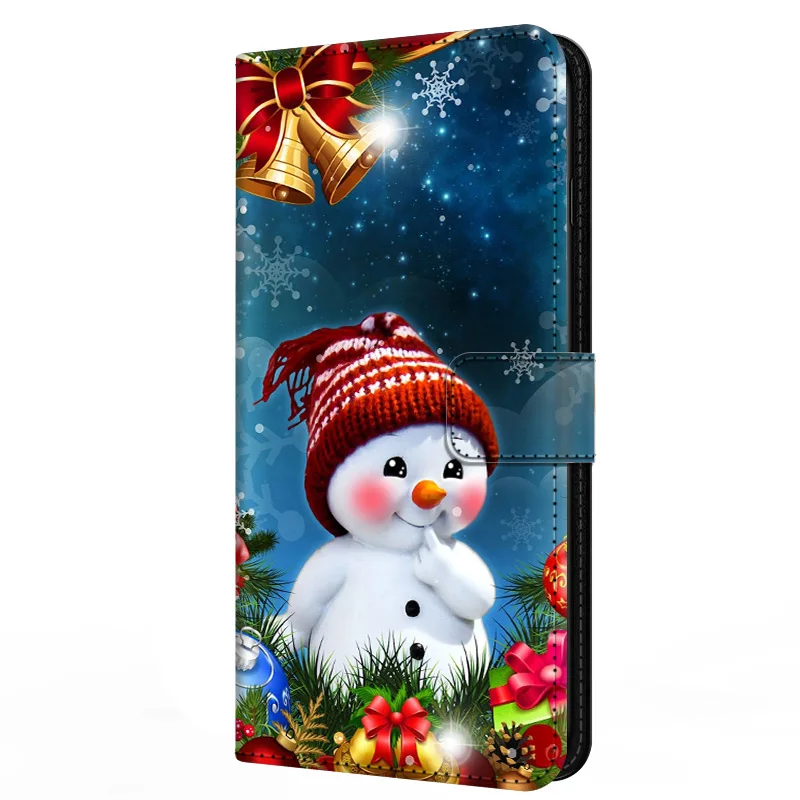 Leather Christmas Flip Wallet Phone Case - Elegant Design with Cute Holiday Theme