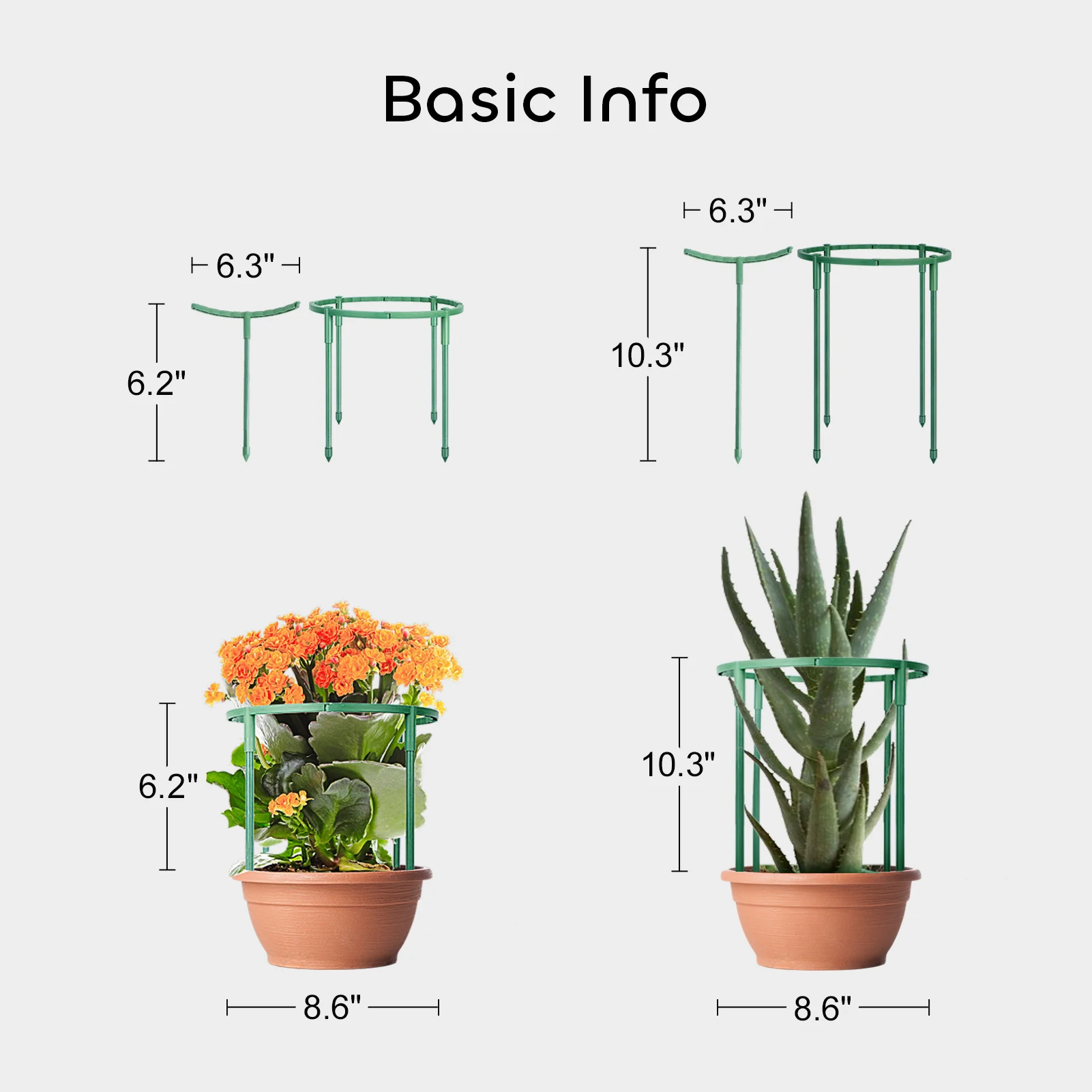 8 Packs Plant Support Stakes, Stackable Flower Support Stake, Plant Supports with 65Ft Twist Tie, Stakes for Garden Indoor