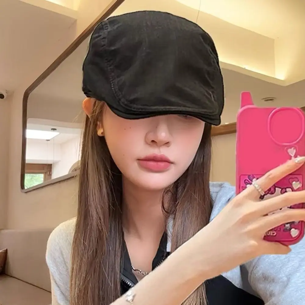 New Solid Color Beret Hats Painter Beret Breathable Washed Caps Cotton Forward Hat