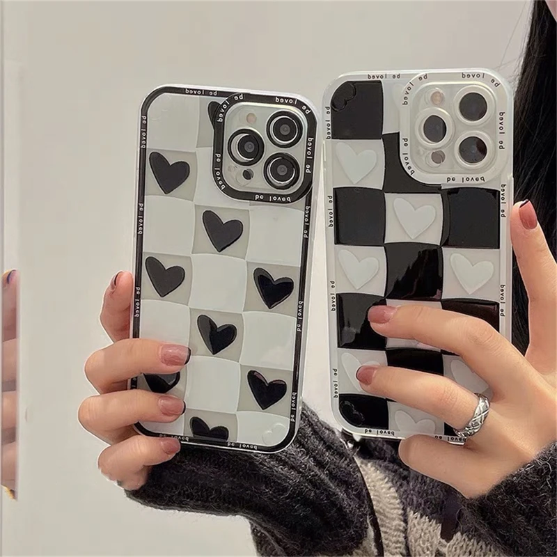 Korean Aesthetic 3d Love Heart Lattice Phone Case For Iphone 13 12 11 Pro Xs Max X Xr 7 8 Plus Se Cute Soft Silicone Back Cover Aliexpress