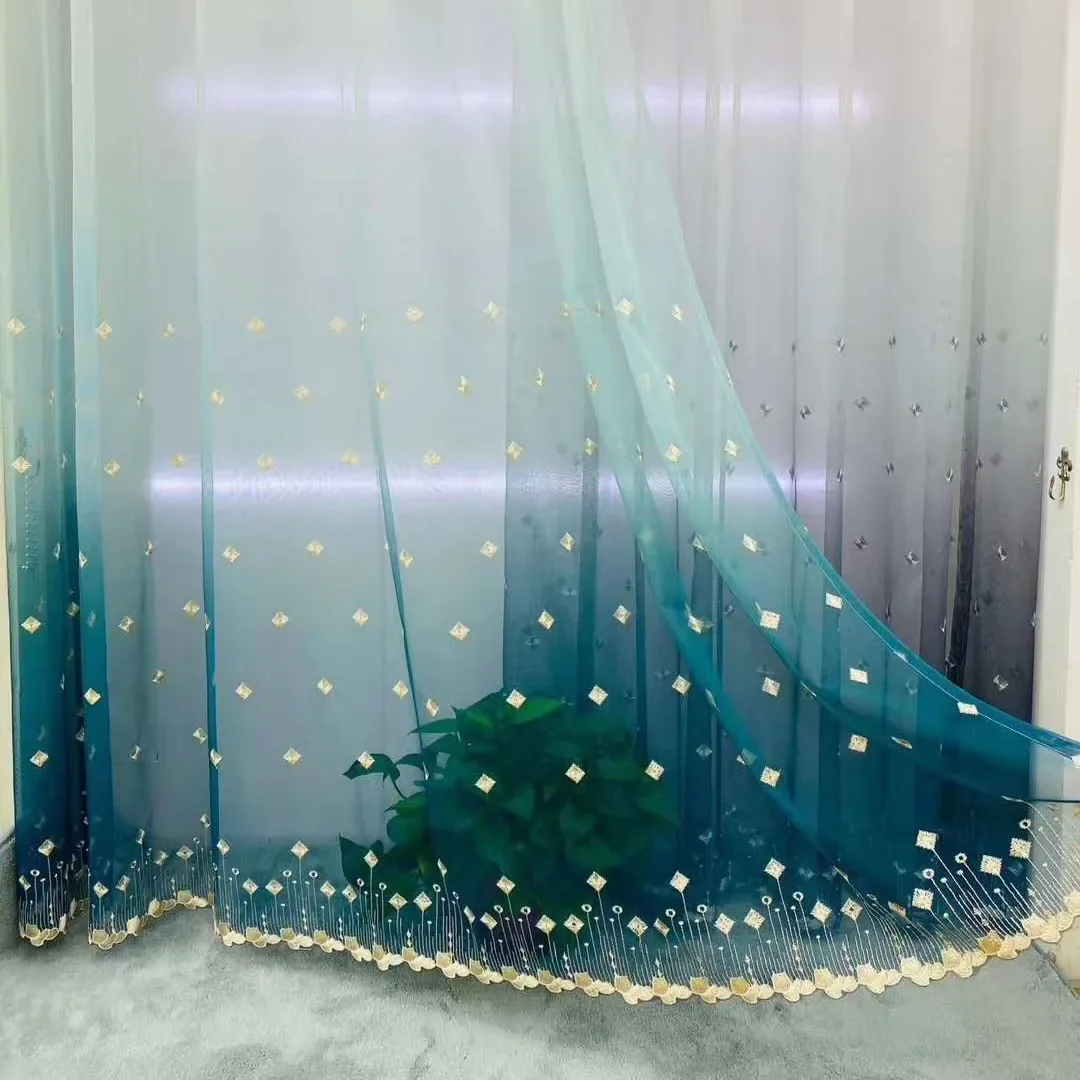 Window Screen Villa Finished Product Can Be Double-layer Transparent and Non Transparent 1PC Diamond Grid Printed Embroidered 2