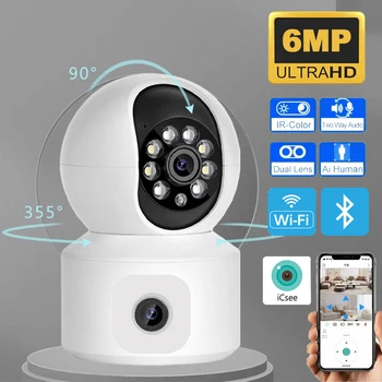 6MP iCsee WiFi IP Camera Dual Lens Dual Screen PTZ Auto Tracking Home Security Camera Baby Monitor CCTV Video Surveillance Cam 1