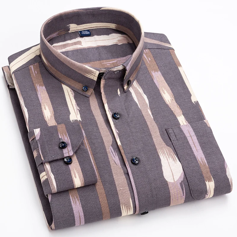 Men's long-sleeved classic micro-elastic print formal shirt casual and comfortable anti-wrinkle pocketless men's business shirt
