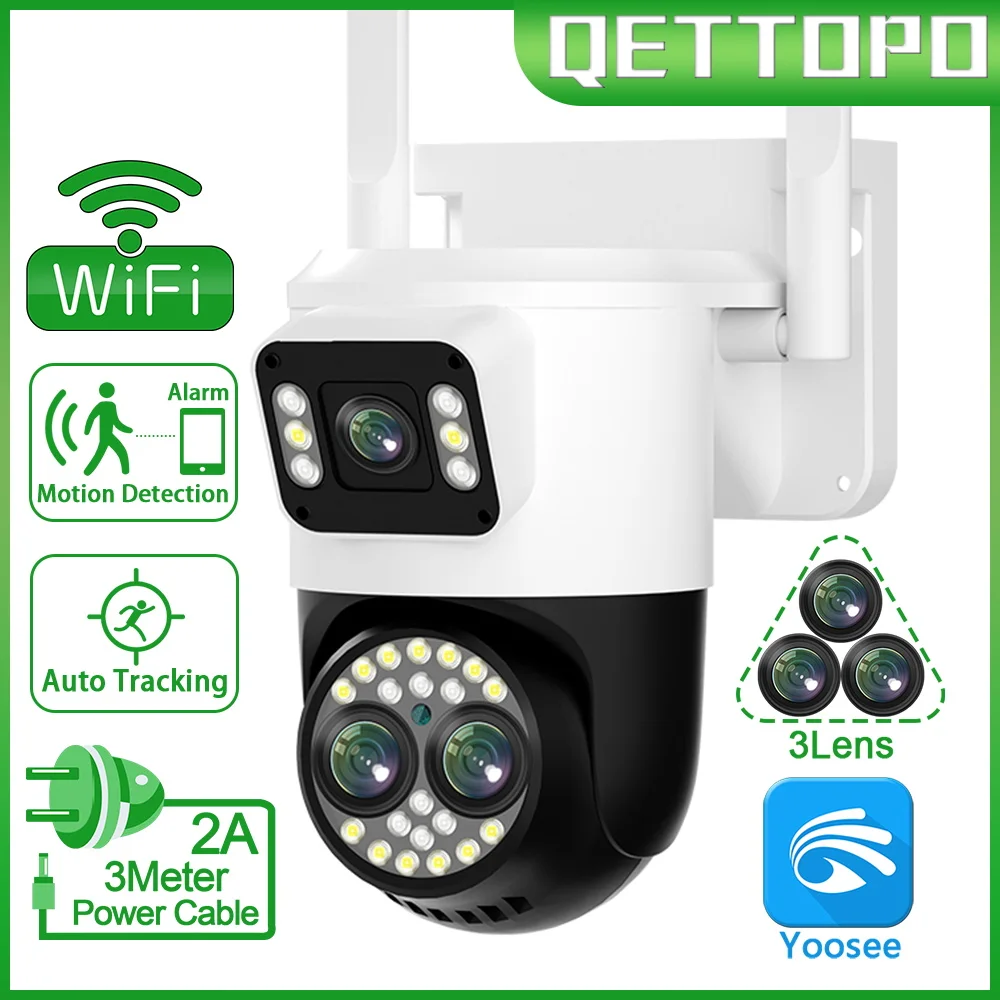 

Qettopo 4K 8MP Three Lens PTZ Wifi Camera Dual Screens AI Human Tracking Outdoor 4MP Security CCTV Surveillance IP Camera Yoosee
