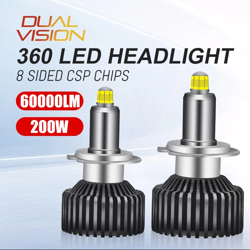 

H7 LED 60000LM 360 Degree CSP Chip 3000K 4300K 6000K LED D1S D2S D3S D4S H11 H1 H8 H9 9005 HB3 9006 HB4 9012 HIR2 D1R D2R D3R