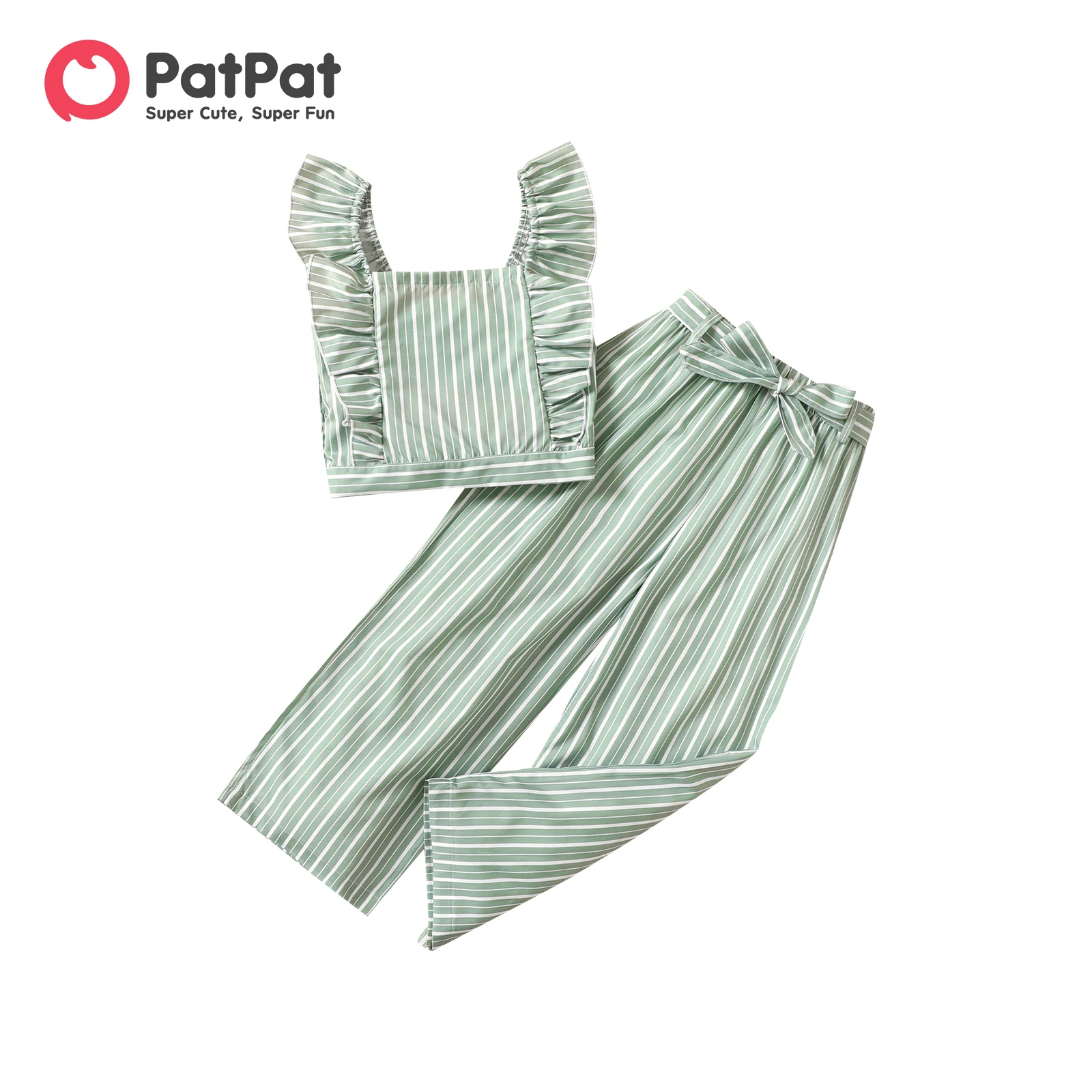 

PatPat 2Pcs Kid Girl Stripe Ruffled Tank Top and Pants Set