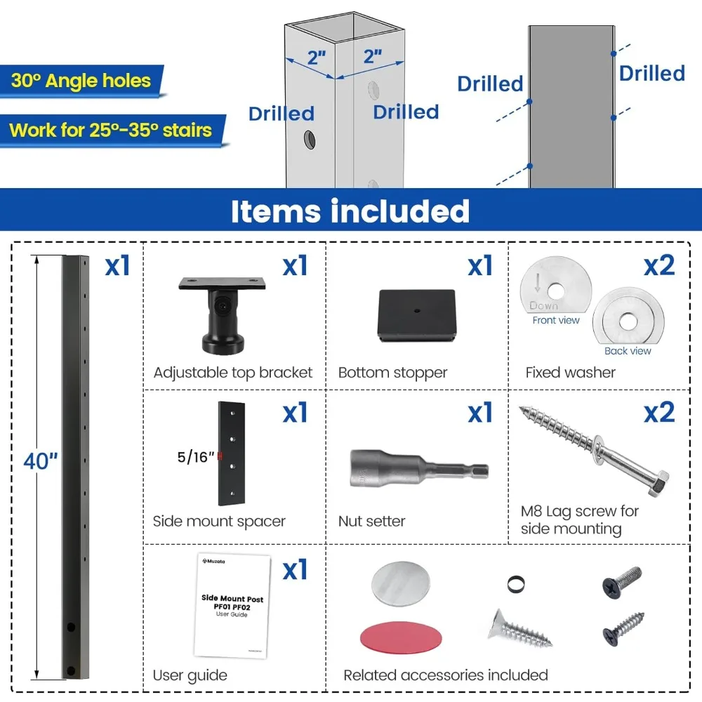 Black Side Mount Stair Cable Railing Post 36 Inch for 25-35 Degrees Stair  Patent Design for Both Left 2