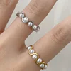 High End PVD fashion Opening Wave Pearl Rings Stainless Steel Gold Silver Color Adjustable For Women Metal Jewelry 2