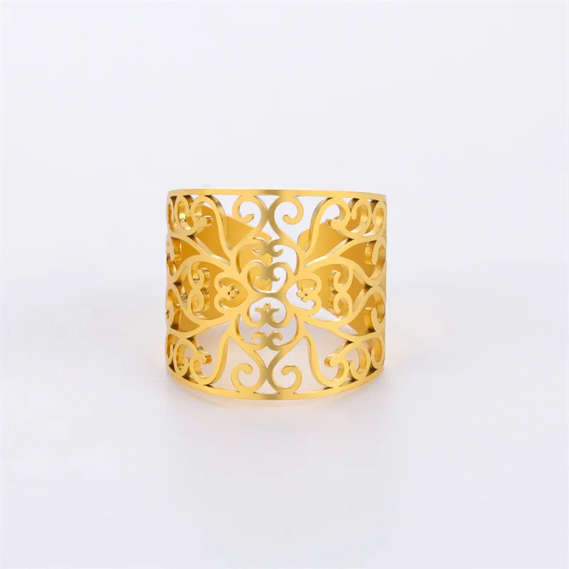 Frau Edelstahl Ringe Vintage verstellbare Blumen ringe für Mädchen ästhetische Goldfarbe Ringe Hochzeit Verlobung schmuck – Detail 16