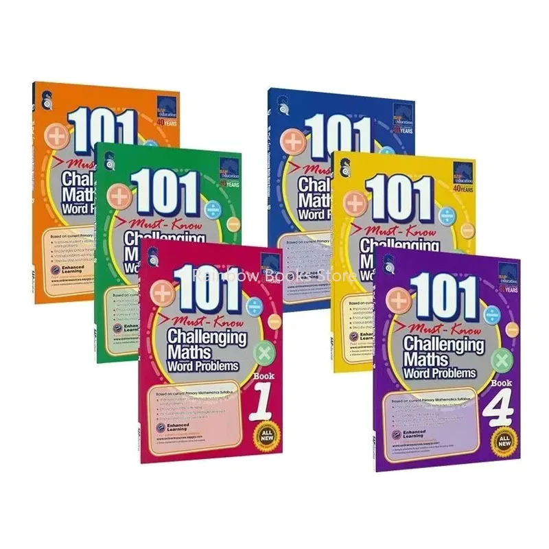 

101 Challenging Maths Word Problems Books Singapore Primary School Grade 1-6 Math Practice Book English Book 6 Books/Set Libros