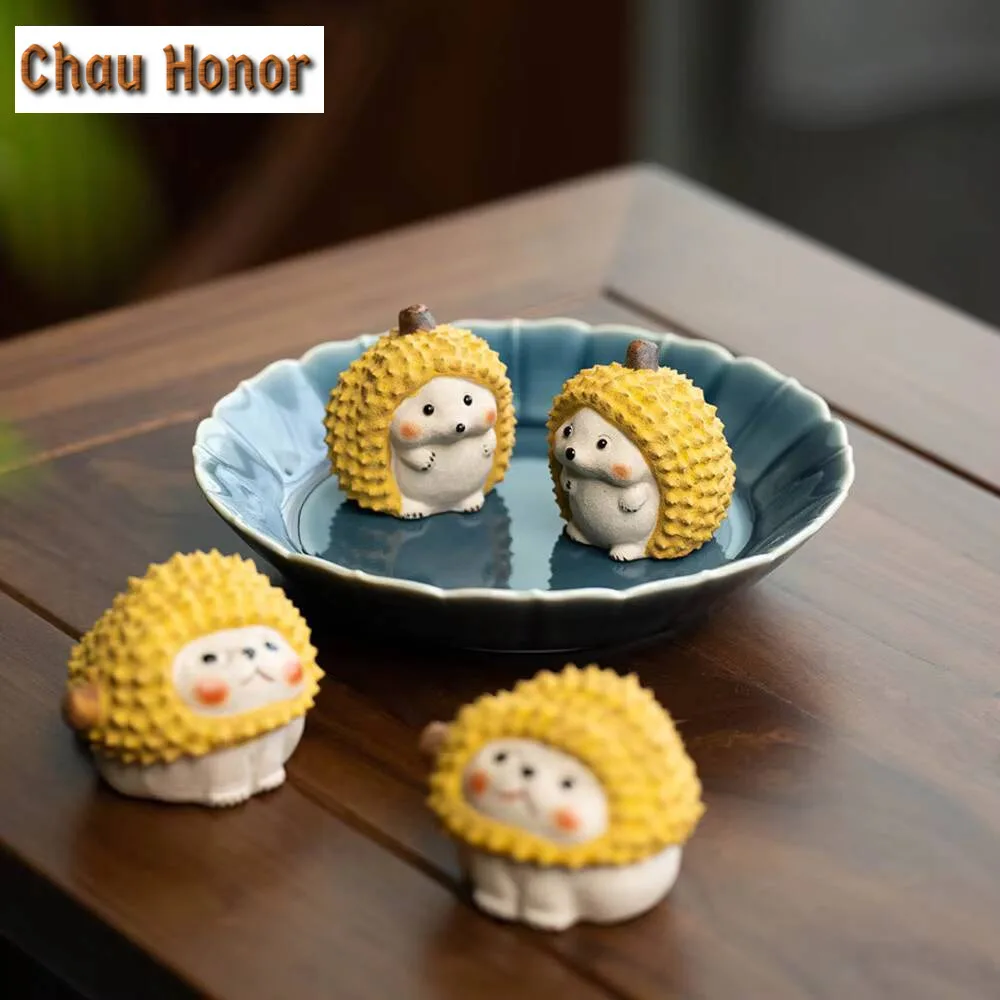 Chinese Yixing Purple Clay Tea Pet Little Durian Hedgehog Statue Ornaments Figurine Handmade Zisha Sculpture Tea Set Decoration