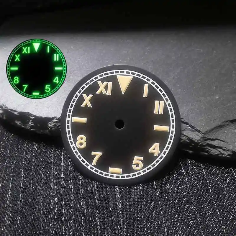 

Mod 28.5mm Strong Green Luminous Black Watch Dial Fits for NH35A NH36 4R36 Movement Repair Parts