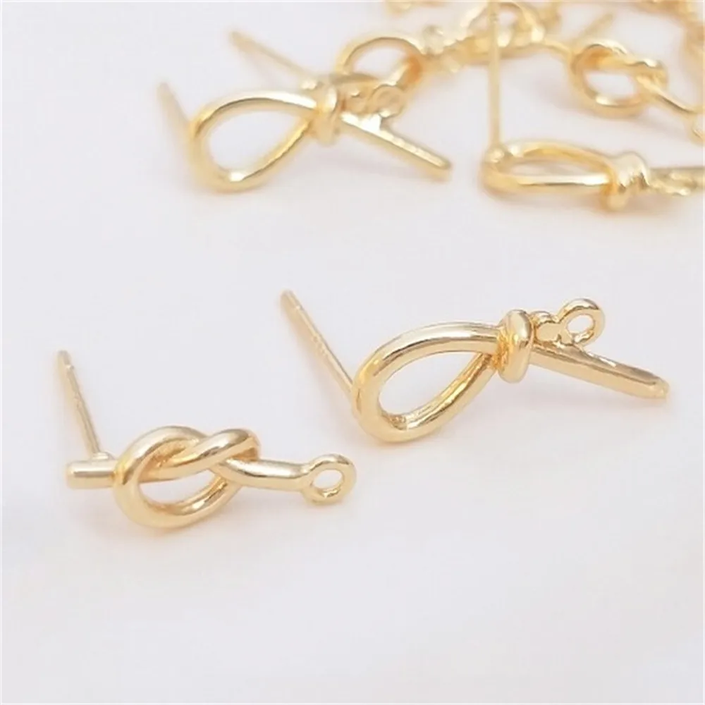 14K Gold Wrapped Twisted Wire Knotted Strap Earrings, 925 Silver Needles DIY Handmade Earrings, Accessories Materials E111