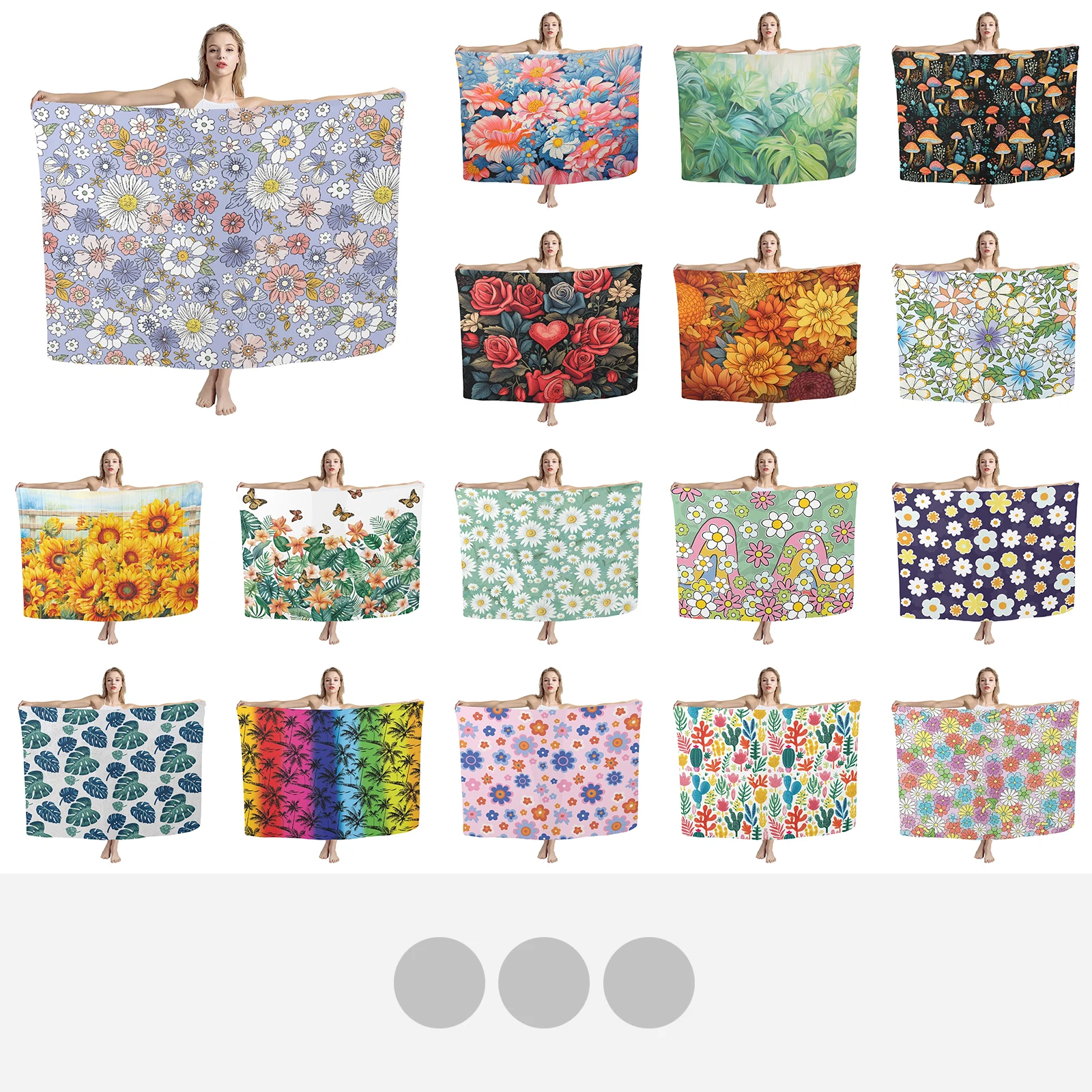 

High-Quality Woman Beach Sarong Flower Plants Pattern Breathable Quick-Drying Chiffon Fabric Beach Towel Fit Most Adult Women