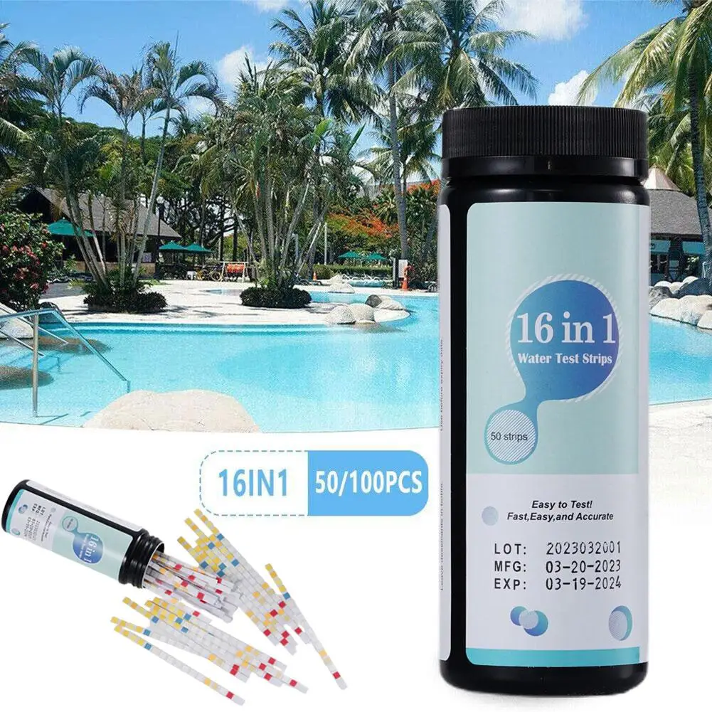 50/100PCS 16 In 1 Drinking Water Test Kit PH Hardness Test Strips Chlorine Iron Nitrate Nitrite Lab For Testing Spa L9K7