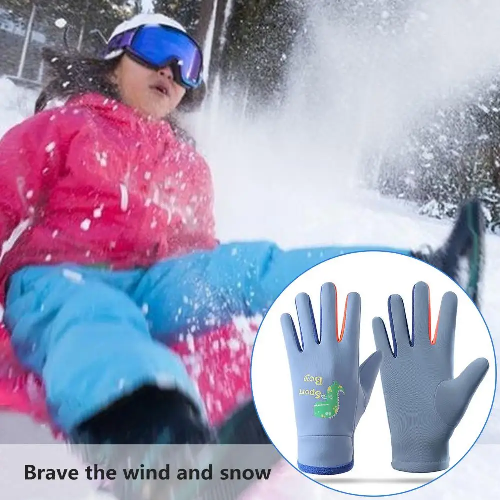 

Kids Gloves Winter Warm Gloves Water-resistant Cartoon Print Kids Cycling Gloves with Fleece Lining Outdoor Thermal for Winter
