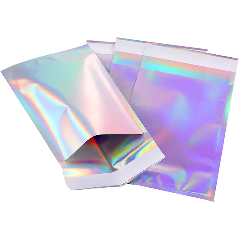 50/25pcs Holographic Rainbow Flat Foil Mailing Envelope Large Laser Self Adhesive Shipping Bags for Courier Storage Gift Package