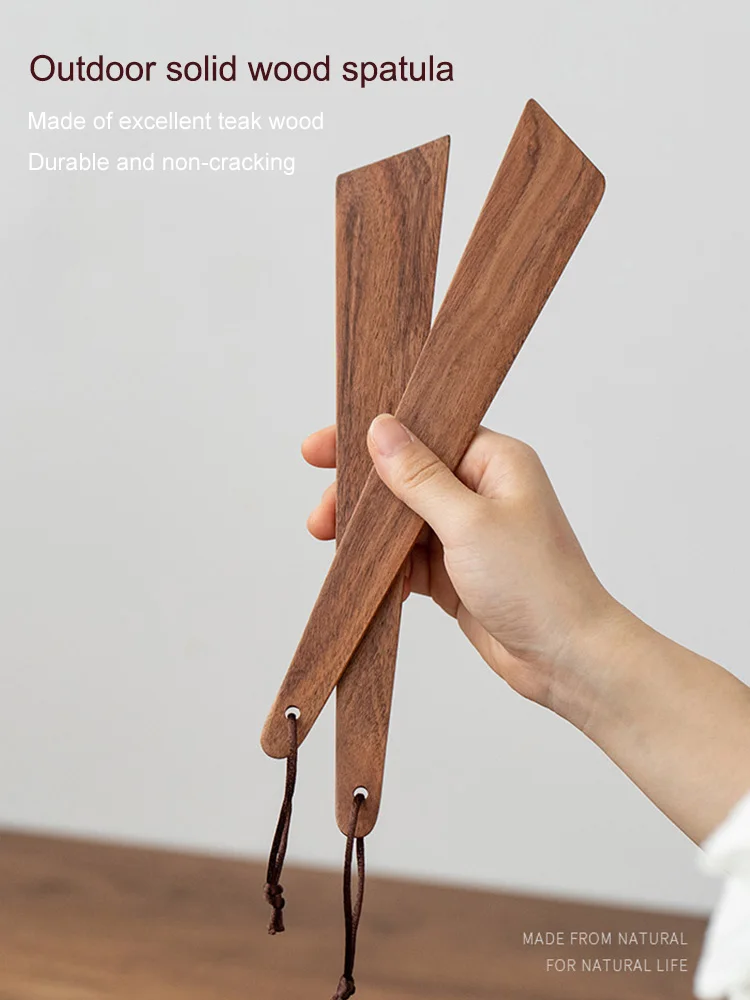 Wooden Shovel High Temperature Resistance Cooking Spatula Oil Resistivity Teak Wood Ladle for Camping BBQ Outdoor, kitchen utensils,camping cookware,camping cookware set
