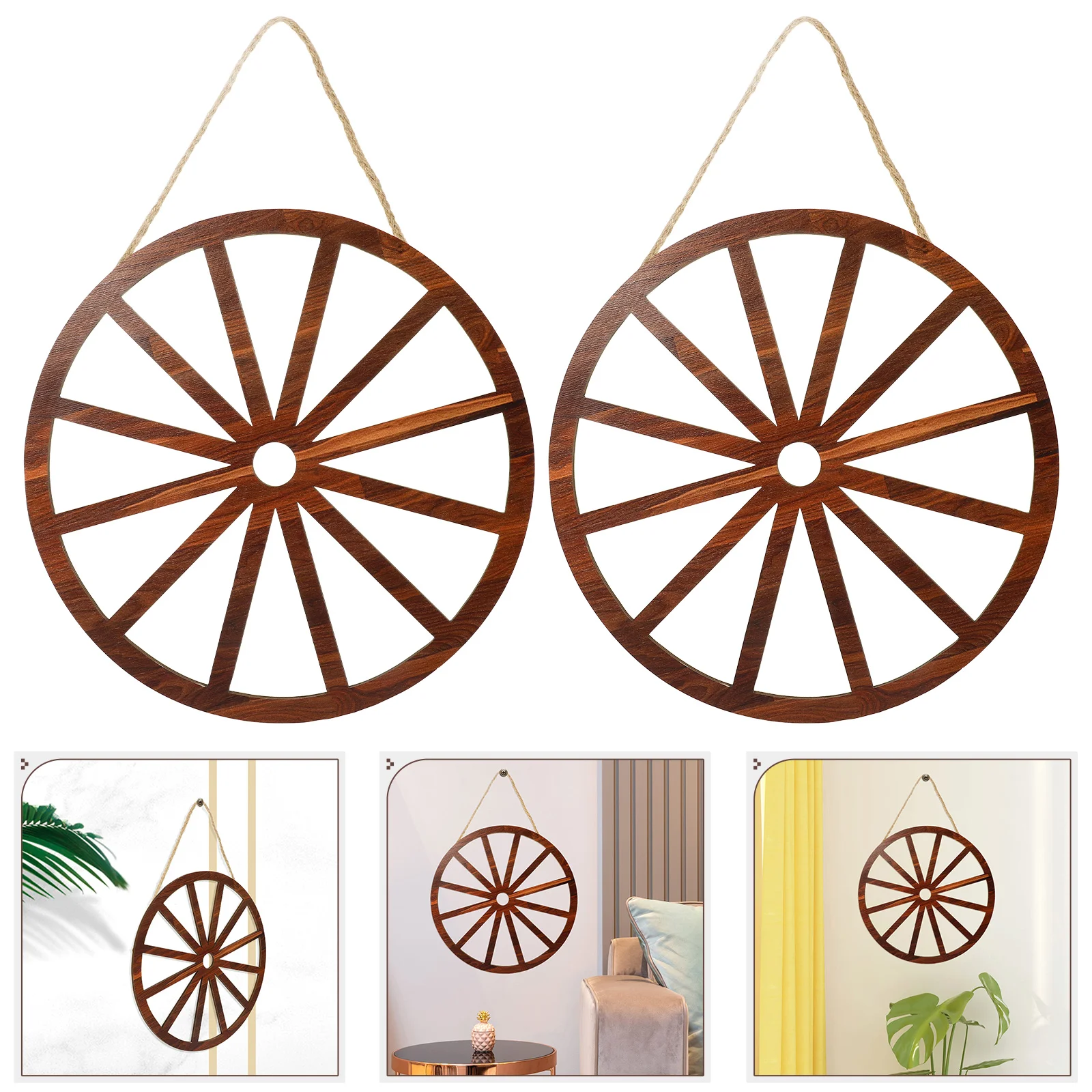 2 Pcs Wheel Wooden Decoration Vintage Home Farmhouse Wagon Wheels Wagin Western Wall Baby 6
