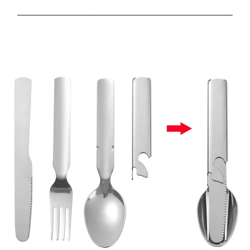Stainless Steel Dinnerware Sets Spoon Fork Knife Set Bottle Opener Kitchen Outdoor Camping Portable Set