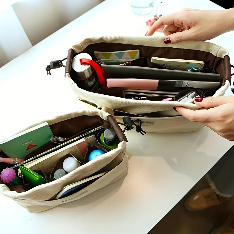 Lässiger Canvas-Handtaschen-Organizer, tragbare Reise-Aufbewahrungstasche aus Segeltuch, stabile Geldbörse, Organizer-Tasche in Tasche mit Reißverschluss (2 Größen) – Detail 6
