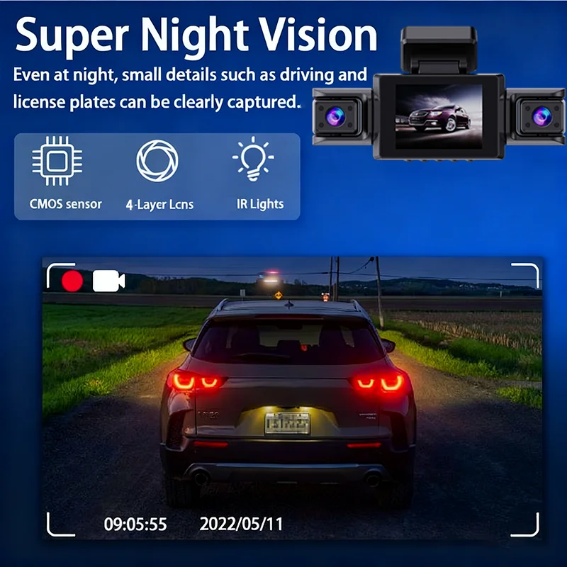 1080P DashCam Front Left right Rear View Camera Car Accessory 24H HardwareKit WIFI Car DVR Car recording 360° Car Camera 3/4Lens