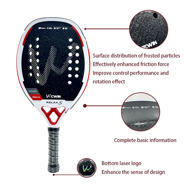 Cwin 2025 Beach Tennis 3K Full Carbon Fiber Rude Face Feminino Raquete Beach Tennis Carbon Frame Professional Masculina 3