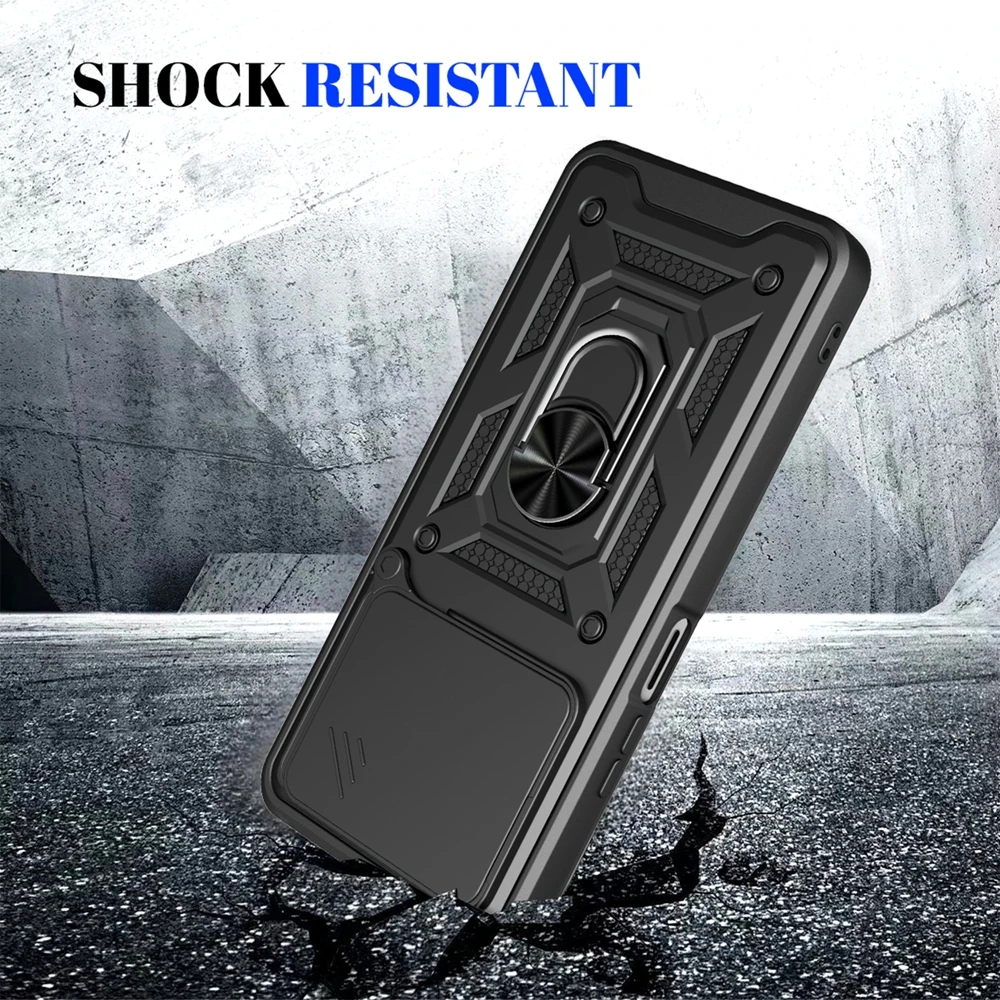 Shockproof Armor Phone Case with Car Magnetic Holder and Lens Cover