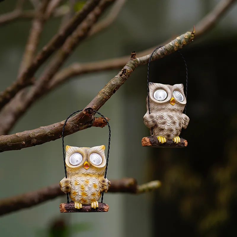

Solar Energy Powered Light Hang Owls Figurines Animal Cartoon Yard Fairy Garden Statues for Decoration Outdoor Decor