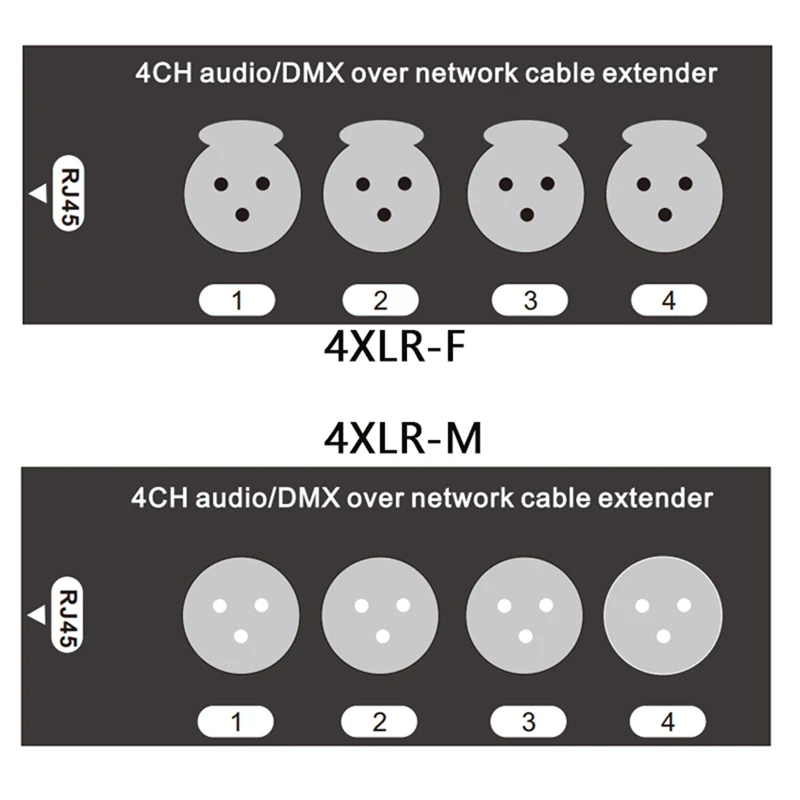 1Pair 4-Channel 3-Pin XLR Audio and DMX over Network Cable Extender, DMX512 Network Signal Extender 1 Male+1 Female 3