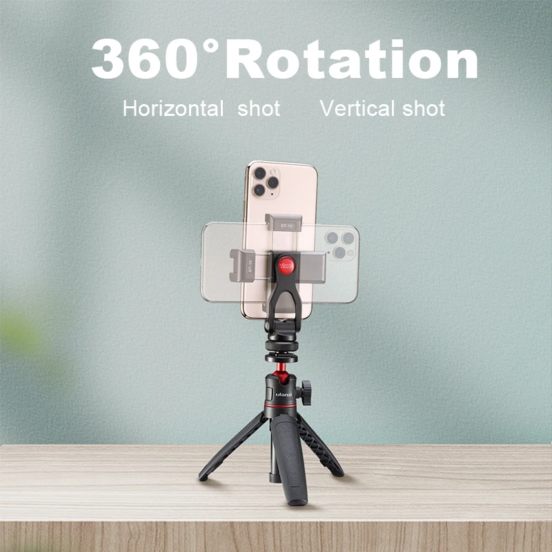 ULANZI ST-10 360 회전 금속 휴대폰 삼각대 마운트 홀더, 마이크 라이트, 캐논, 니콘, , DSLR 카메라, 스마트폰용 콜드 슈 포함