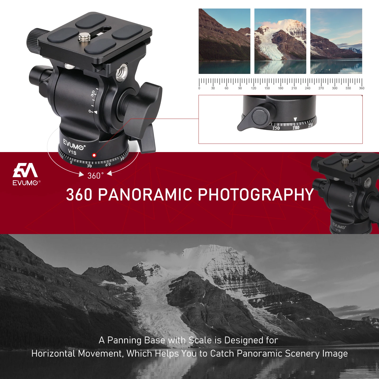 EVUMO V1S Mini Video Tripod Head Carbon Fiber Handle Adjustable Lightweight Portable