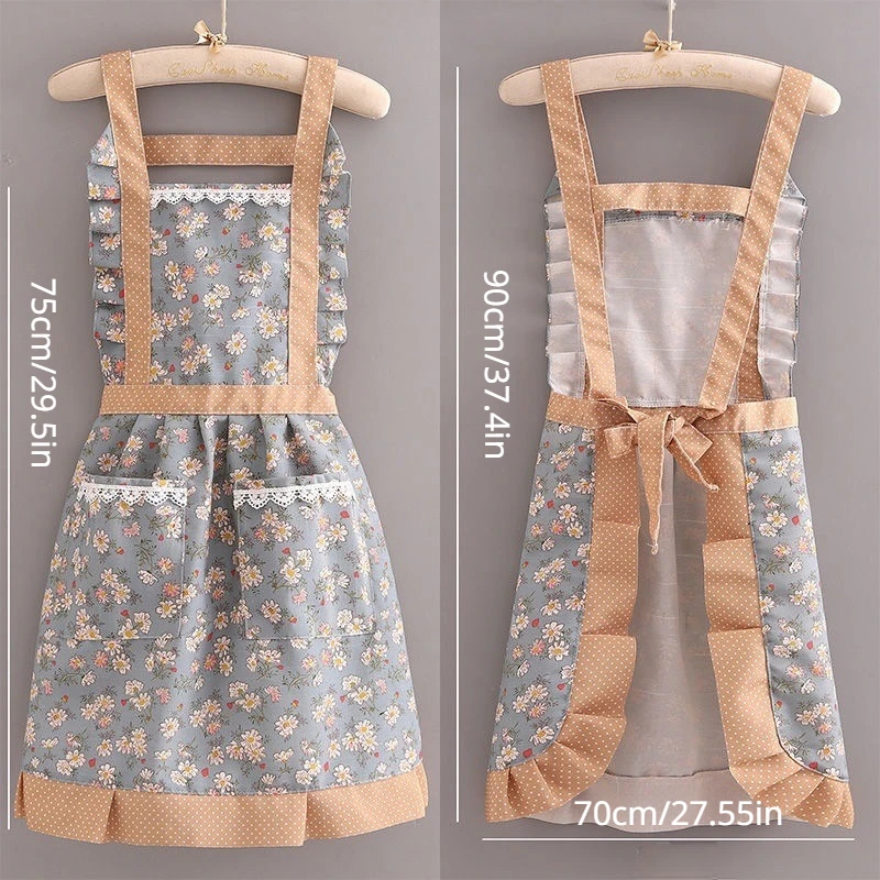 1PC Home Kitchen Apron, Frosted Apron, Princess Style Apron, Breathable Countryside Cute Work Clothes, Gardening Apron