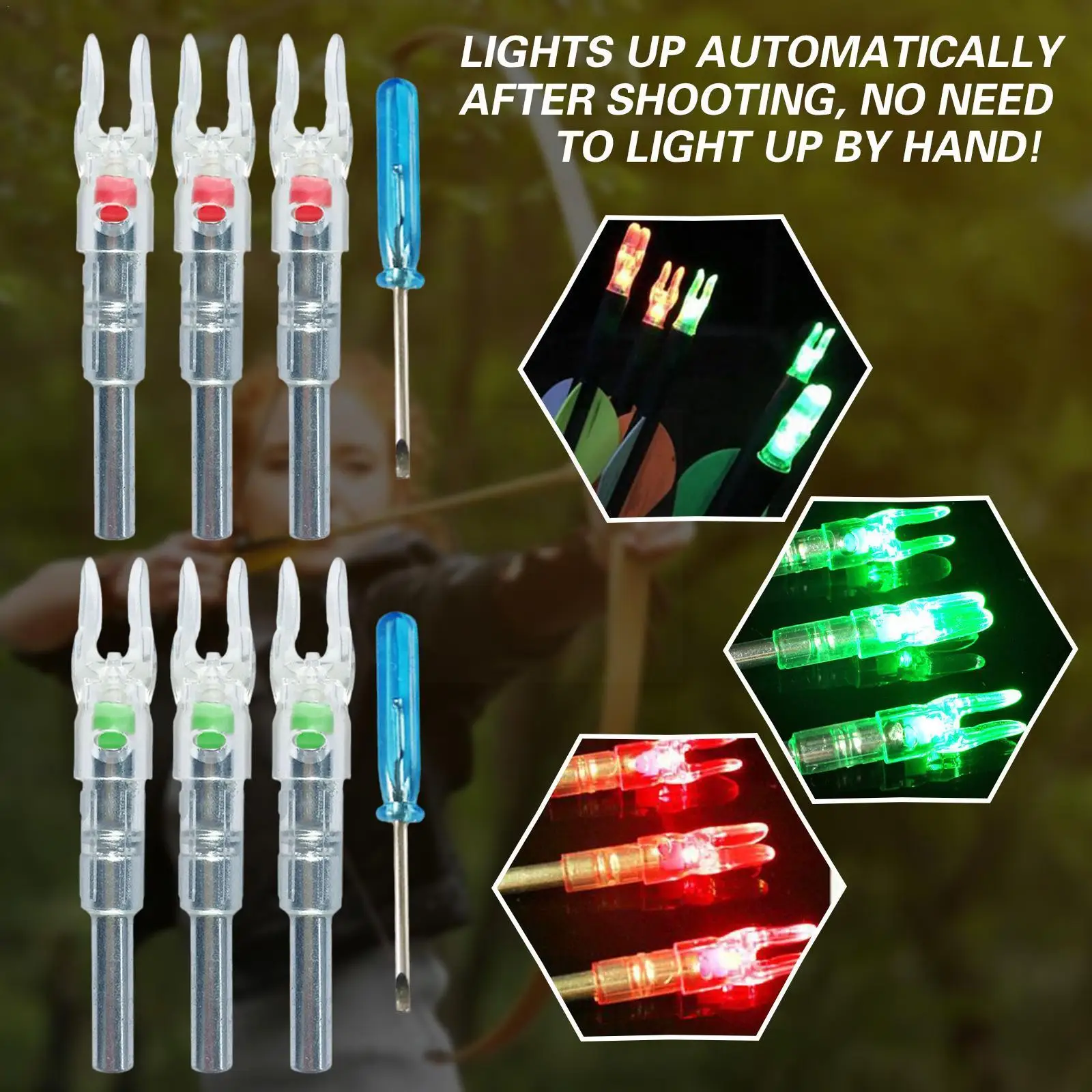 Encoches Lumineuses LED Pour Flèches - 6 Pièces - Universelles .204/.233 - Vert