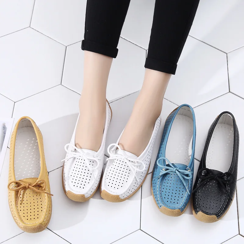 Shoes Woman 2024 Trend Summer Casual Hollow Soft Genuine leather Flats Shoes For Women Loafers New Elegant Party Women's Shoes