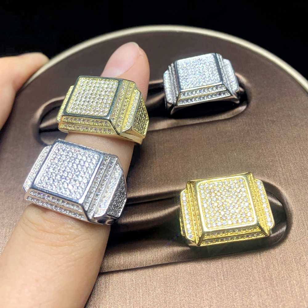 Men's Black Plated Micro-Pave Cubic Zirconia Ring - Iced Out Square Top Design, Size 7 - View #5