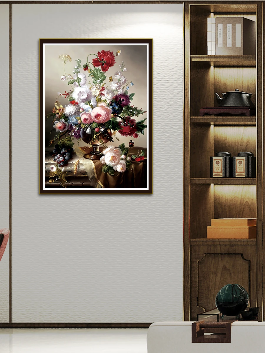 Cross Stitch Kit Flowers are Blooming DIY 11CT 9CT Cotton Thread Printed Embroidery Home Decoration