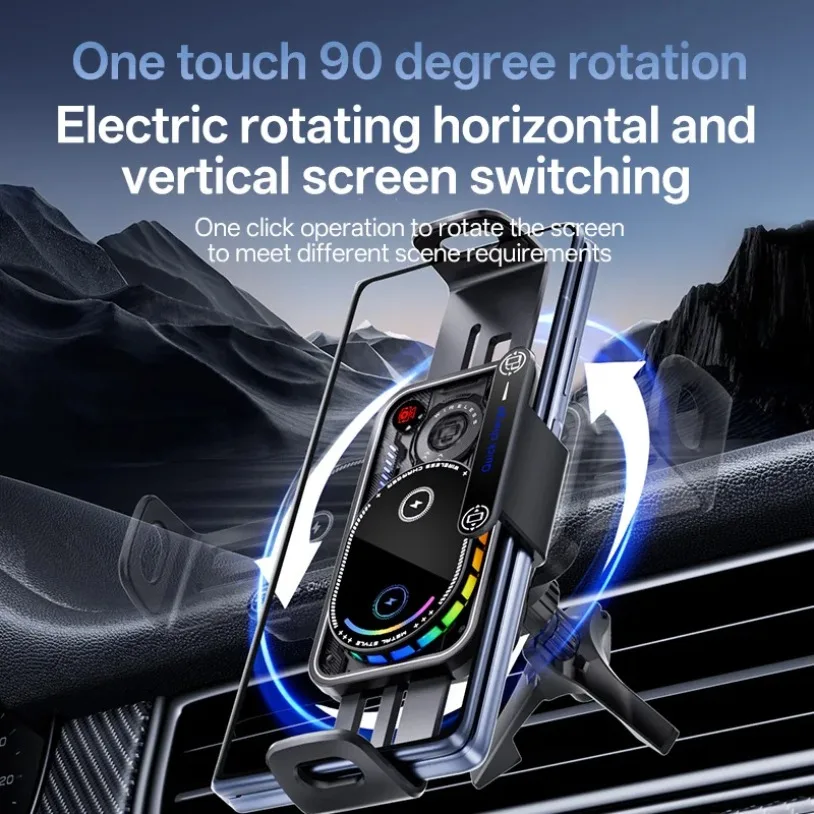 Wireless Car Charger RGB Light Dual Coil Rotation Auto-Clamping Fold Screen For Samsung Galaxy Z Fold 3-7 iPhone 16 15 Pro Max
