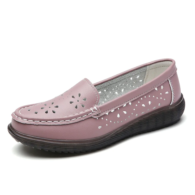 New Women Flats Ballet Shoes Woman Cut Out Leather Breathable Fashion Women Boat Shoes Ballerina Ladies Casual Shoes Plus