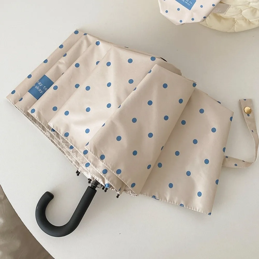 Windproof Polka Dot UV Protection Sun Umbrella with U-Shaped Handle