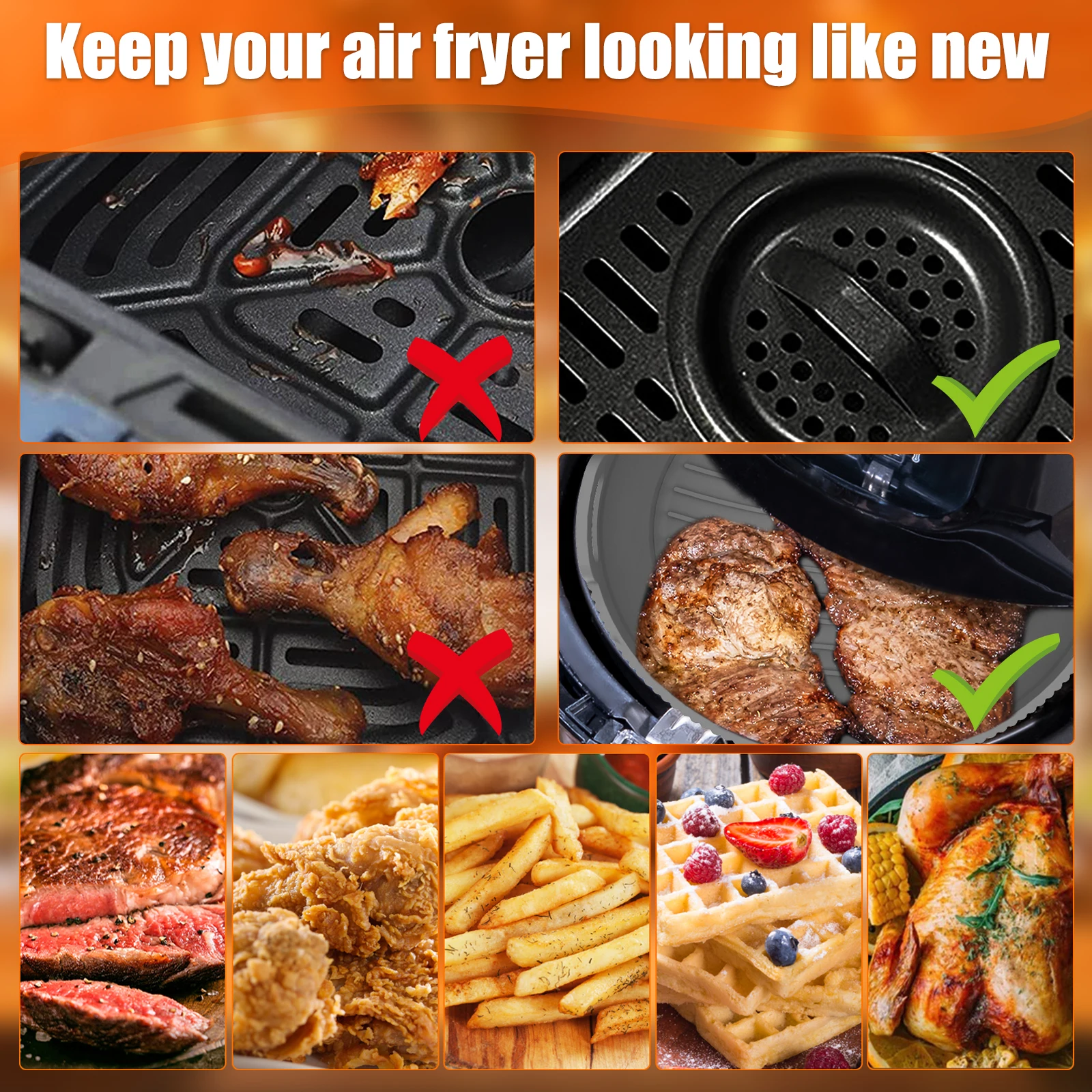 1/6Set Air Fryer Silicone Liner Pan with Divider Multipurpose Air Fryer Silicone Basket Foldable Tray Kitchen Cooking Tools