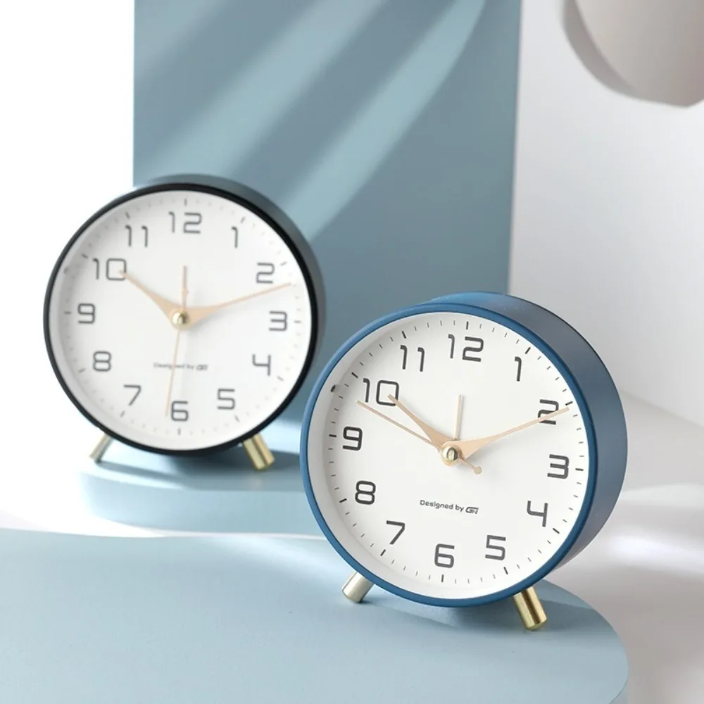 

Round Small Alarm Clock Simple Nordic Style Frosted Metal Mute Desk Table Clock Bedroom Wake Up Alarm Clocks Home Decor