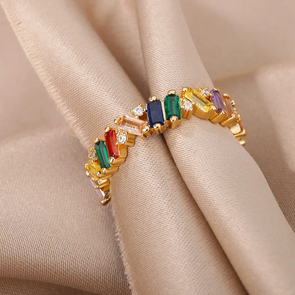 Zircon Stone Rings For Women Stainless Steel Gold Plated