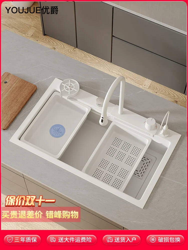 

YOUJUE cream wind white flying rain kitchen sink large single sink on the countertop stainless steel sink sink sink home