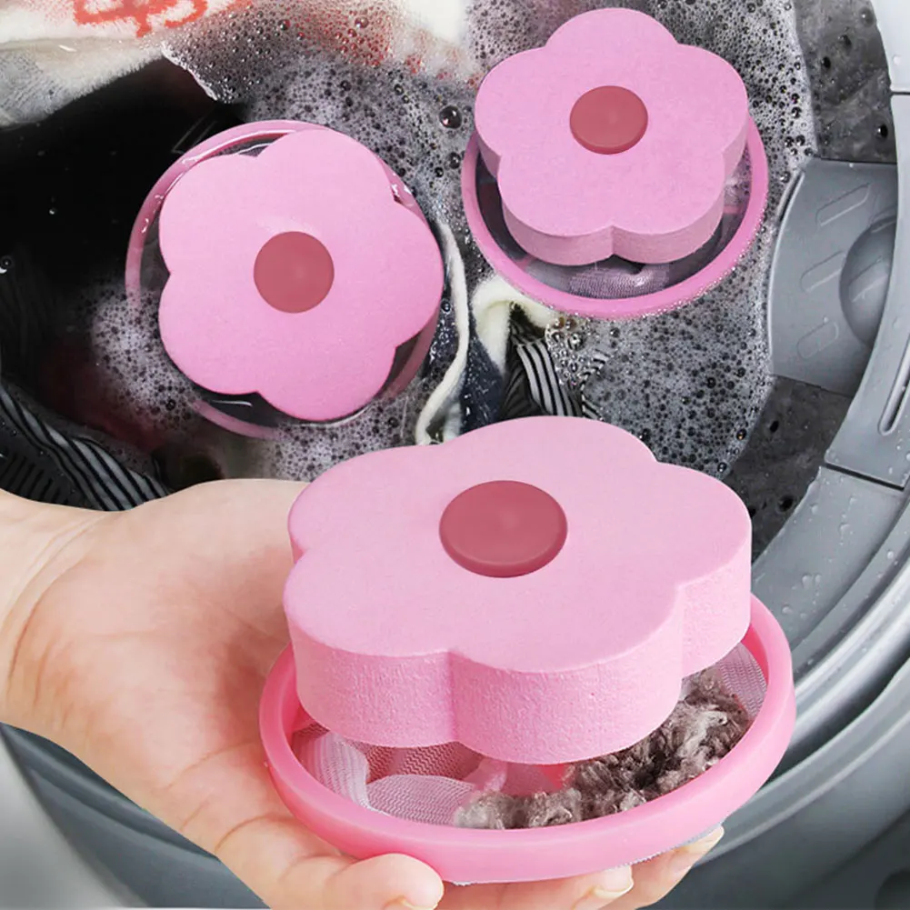 Washing Machine Hair Lint Catcher Reusable Flower Shaped Hair Filter Household Lint Mesh Bag for Dog Cat Fur Hair Collector