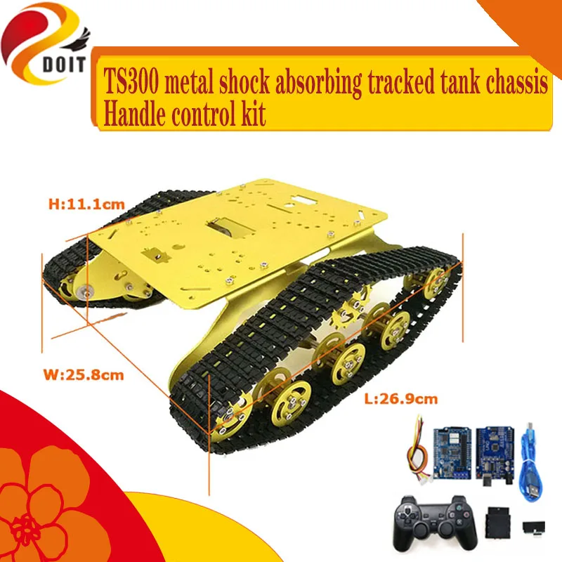 

PS2 Wireless Handle Control TS300 Metal RC Tank Chassis Kit Smart Crawler Shock-Absorbing Robot DIY For Arduino Free Code, App