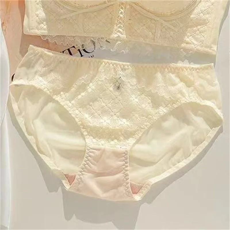 Women's Korean Style Lingerie Set Lace Matching Non Wire Push Up Bra and Panty Set for Women Sexy Underwear Bralette Lenceria